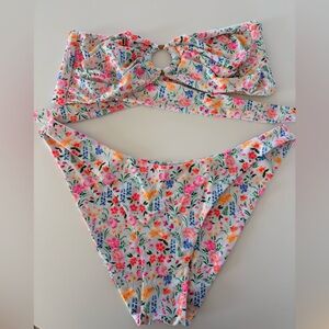 Kulani Kinis Ring Bandeau Floral Bikini Set 2XL Scrunchie